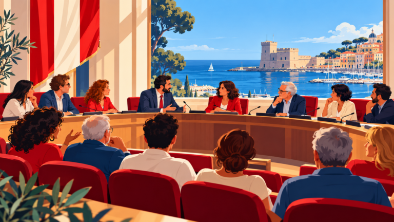 Illustrazione simbolica di un’assemblea civica sul litorale